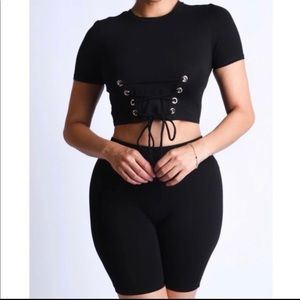 Black Two Piece Biker Short Lounge Wear Set